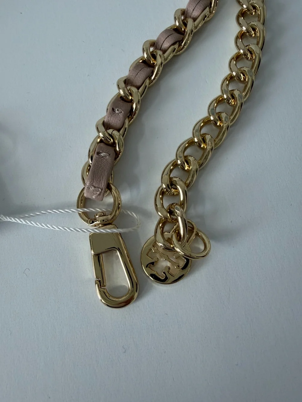 Tory Burch Leather & Chain Belt in Light Oak Gold, Size XS